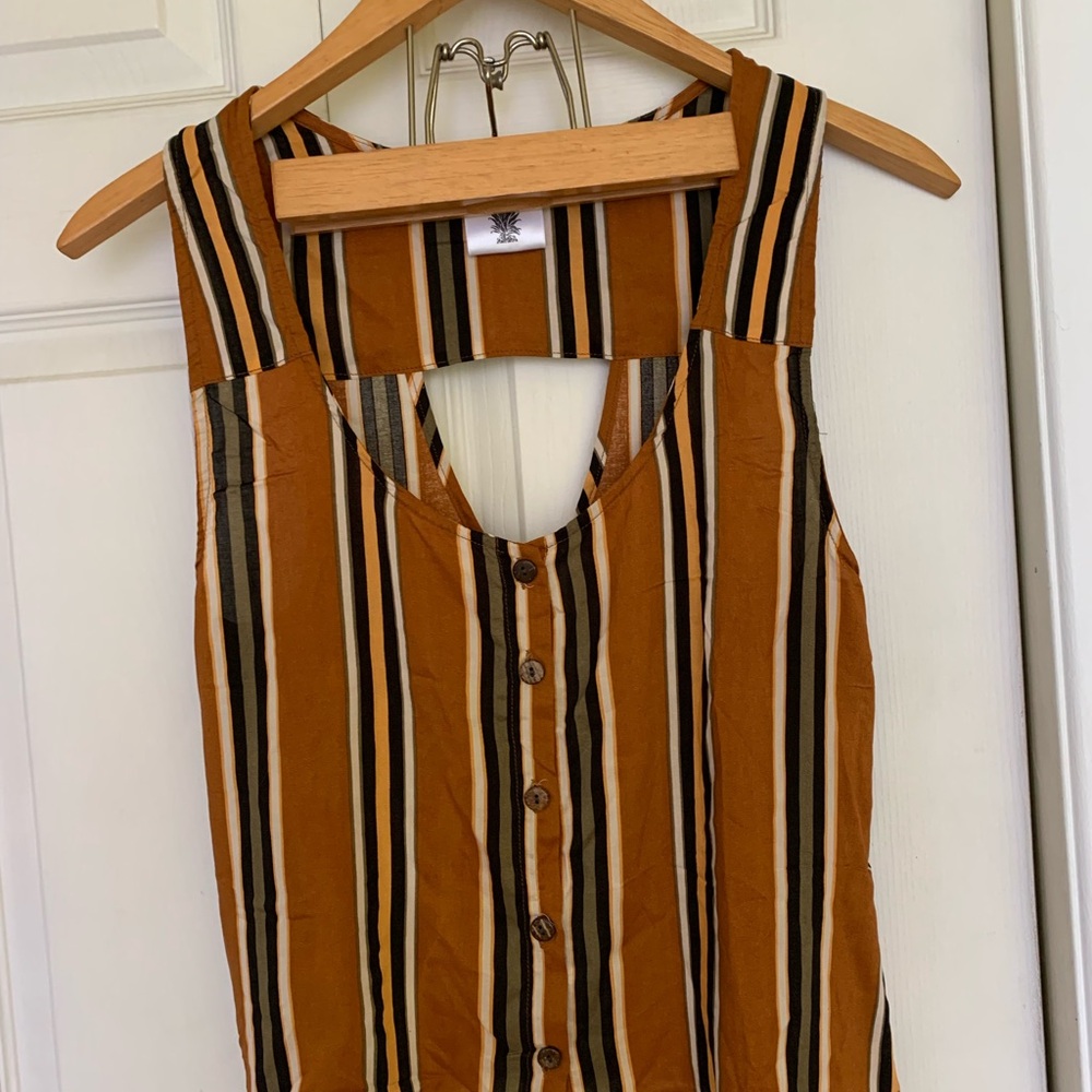 Striped Sleeveless Button-Up Top